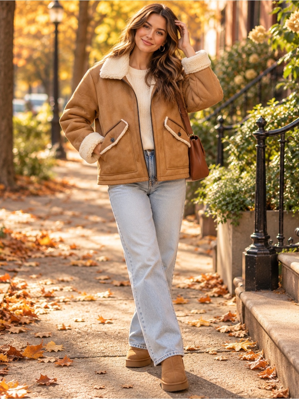 Zara Faux Shearling Aviator Jacket Camel Cream Cozy Fall |Large| Fall Trendy